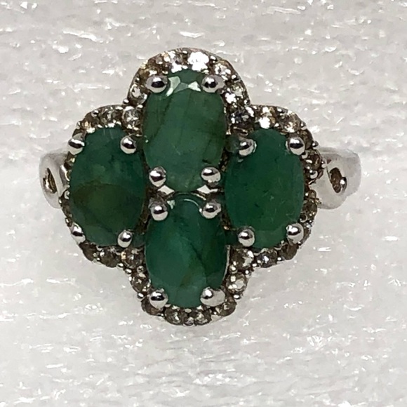 Green Emerald Ring Size 6 Rhodium Over Sterling Silver Ring - Picture 3 of 8